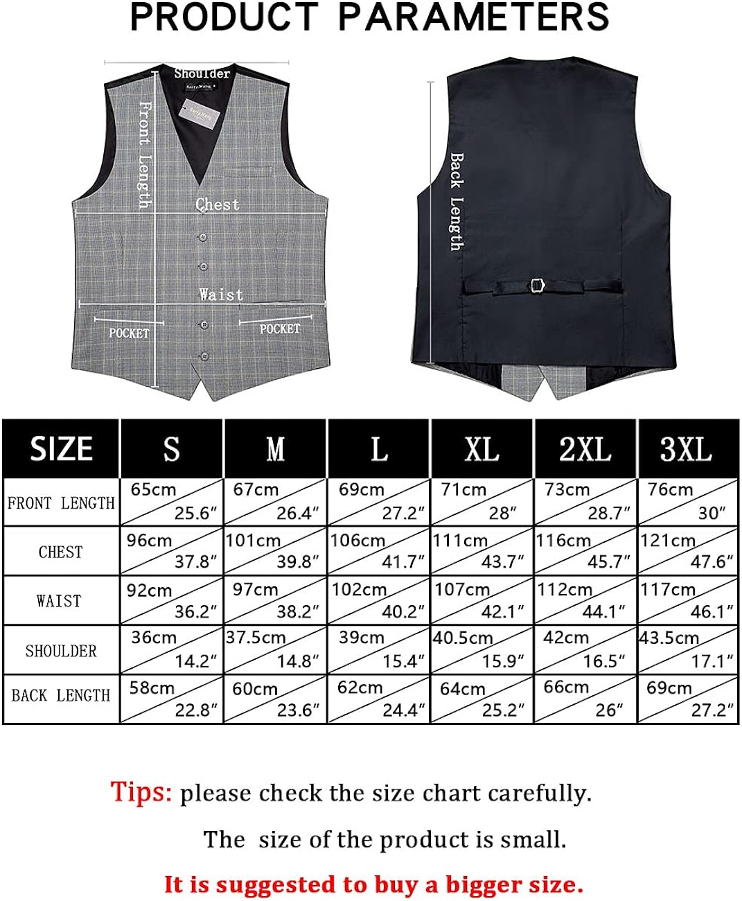 Barry.Wang Mens Plaid Waistcoat Wool Blend Tailored Collar/V-neck 3 Pocket Check Vest Formal/Leisure at  Men’s Clothing store
