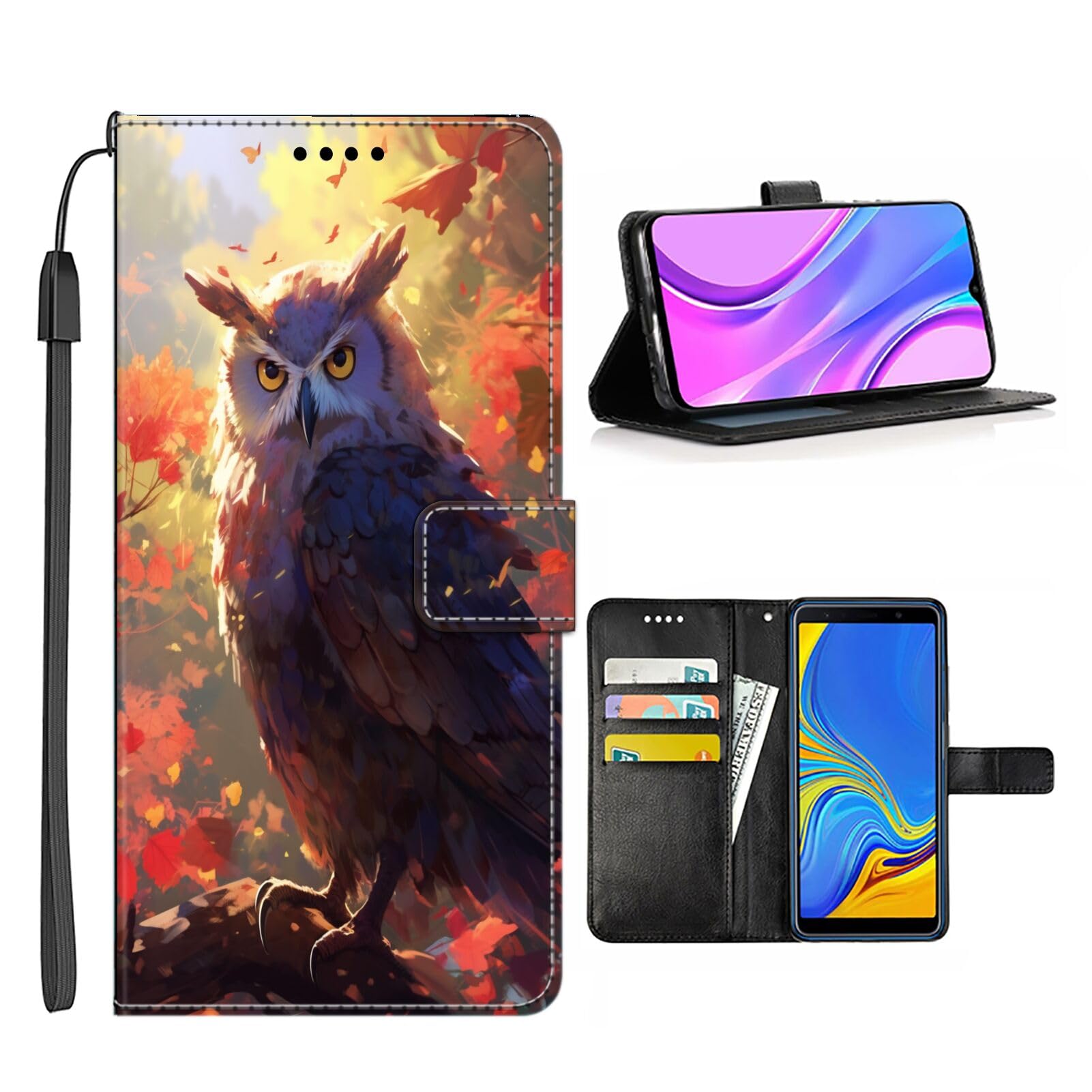 SHENCANG BLUEWallet Case for Google Pixel 6a Owl-aa7 Smartphone Folio Pocket Flip Card Holder Kickstand Multifunction Cellphone Case with Wrist Strap