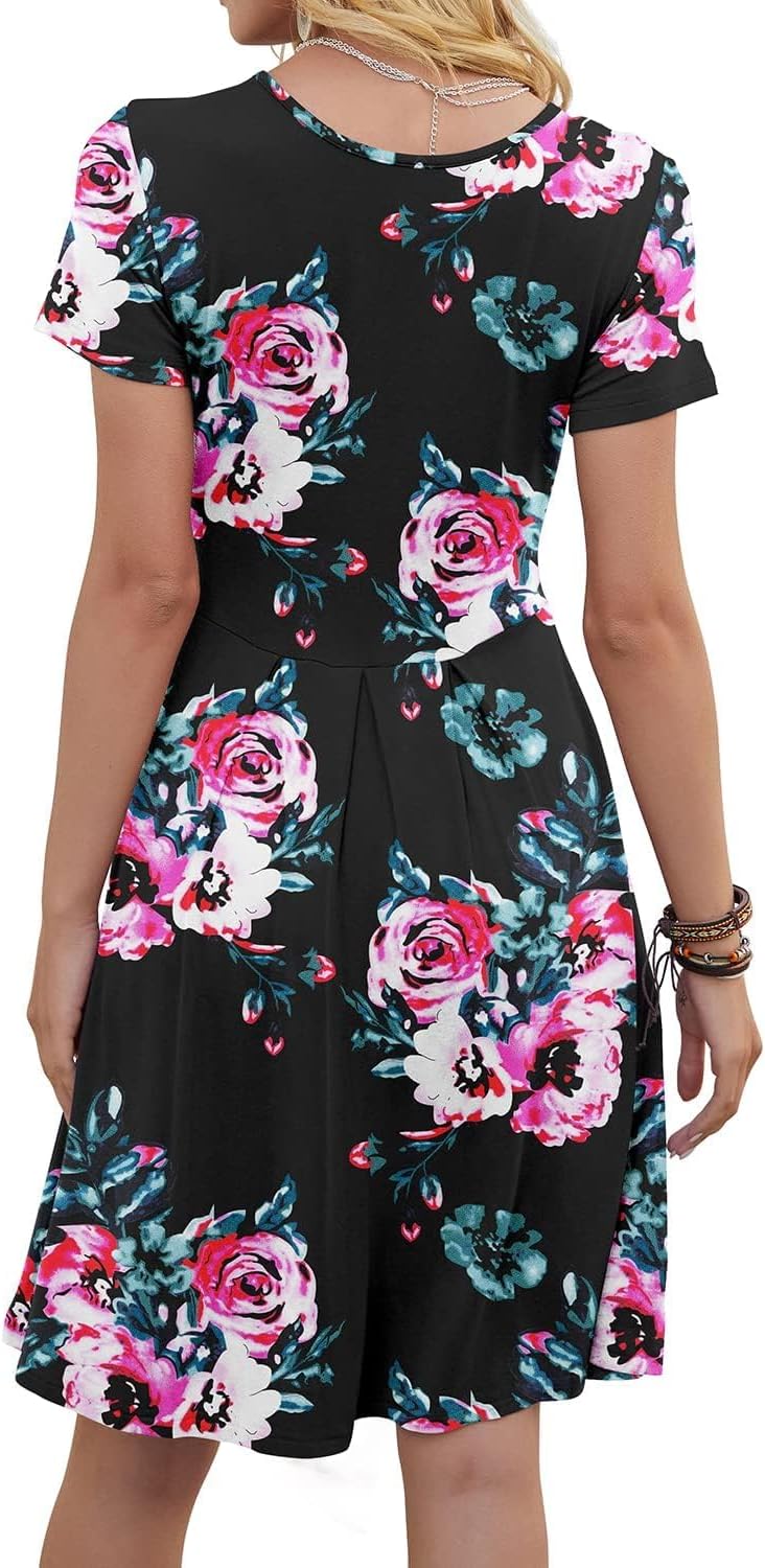 DouBCQ Women's Casual Flowy Pleated Loose Dresses with Pockets - Image 2