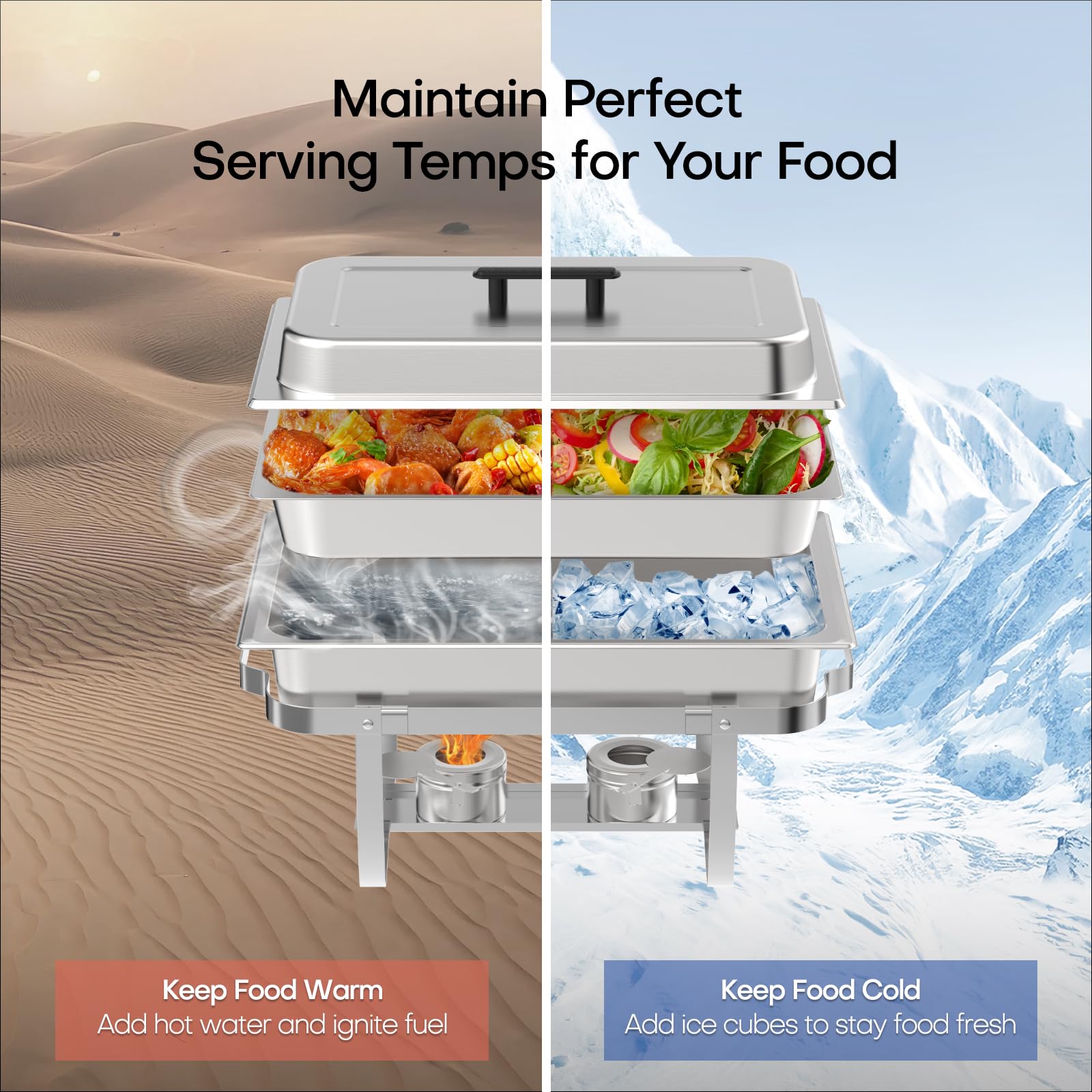 8QT 2Pack Scaldavivande Catering Buffet Set,SS201 Rettangolo scalda vivande Elettrico Professionale, Armadio riscaldante per Alimenti, Cornice Spessa,per Catering, Buffet e Feste,Argento