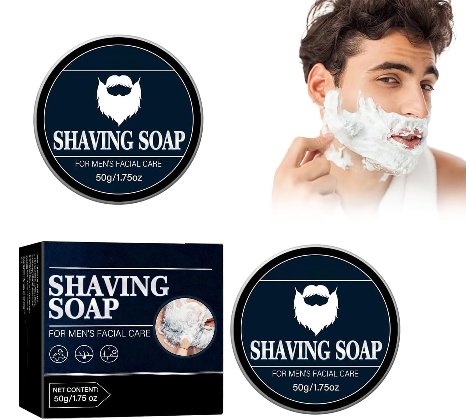 Yelajoy 2 PCS Shaving Soap, Shaving Soap Men's Facial Care, Shaving Beard, Foam Rich, Smooth and Mild, Daily Use