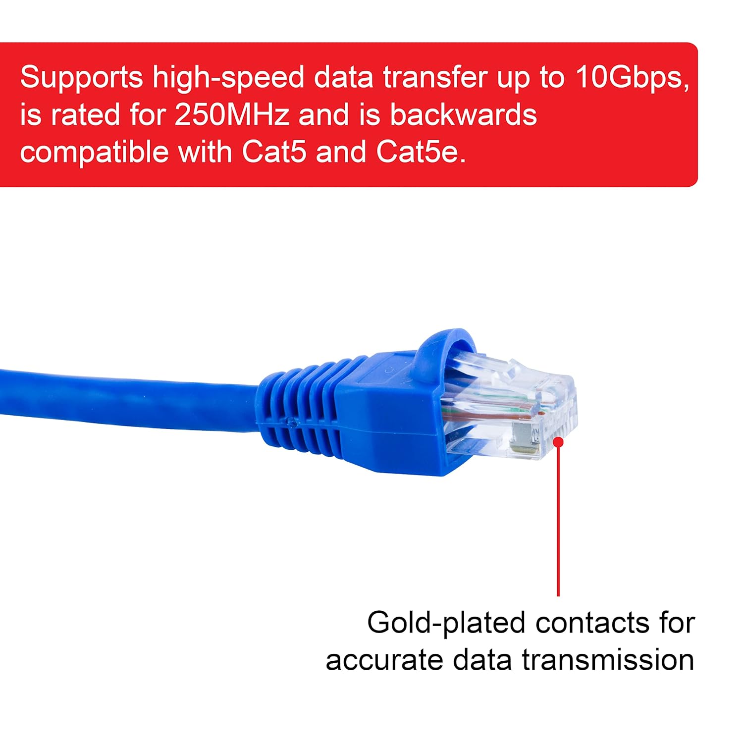 GE Cat6 Ethernet Cable, 50ft Ethernet Cable, Up to 1Gbps, Rated 250 Mhz, UTP, for High Speed Internet Devices, Streaming Devices, Routers, RJ45 Connectors, for Home or Office, Blue, 70330