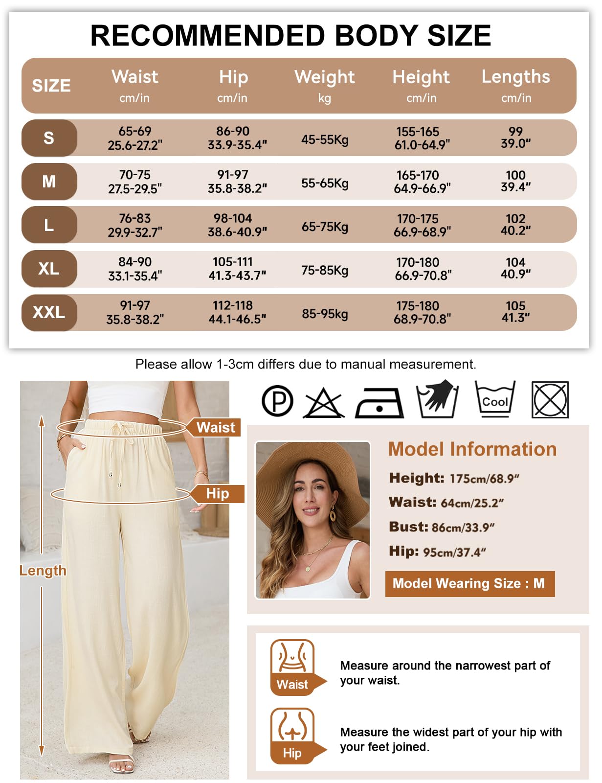 Voqeen Pantaloni Estivi da Donna in Lino Pantaloni Casual in Cotone e Tessuto di Lino Pantaloni Casual Monocromatici Pantaloni da Spiaggia a Vita Alta e Gamba Larga con Tasche