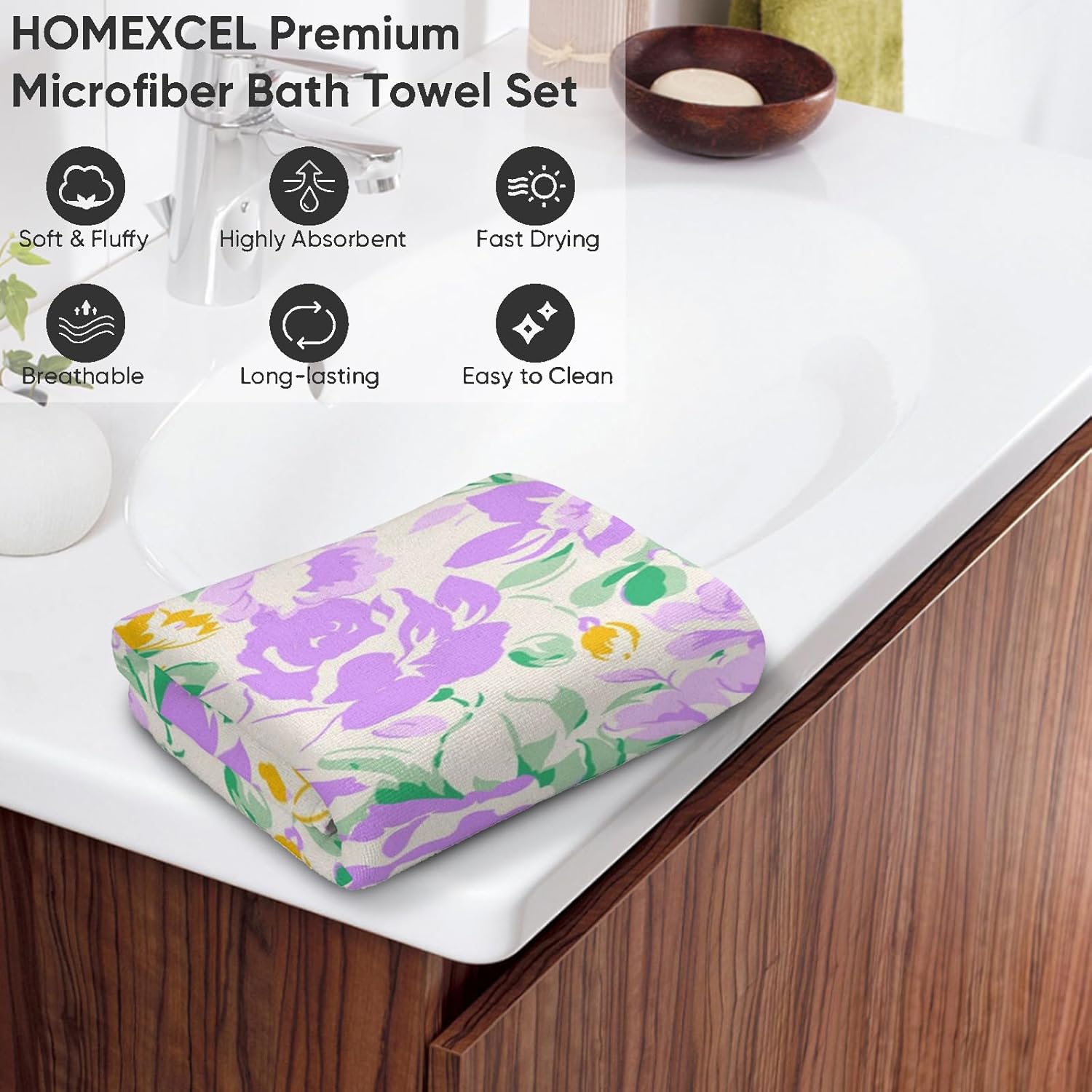 Retro Blue Floral Hand Towels - 2 Pack, 14.5" X 28", Soft Microfiber Polyester Towel Set with Elegant Vintage Flower Pattern, for Classic Bathroom Kitchen Spa Hotel Decor Gifts Women Girls - Image 4