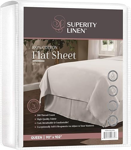 Superity Linen Sábana encimera tamaño Queen para cama, 100% algodón, duradera y cómoda con 200 hilos, suave, transpirable y acogedora (90 x 102)