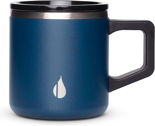 Elemental Summit Insulated Coffee Mug with Lid & Handle, Insulated Vacuum Camp Coffee Cup, Triple Wall Stainless Steel Travel Mug, Hot and Cold Thermal Coffee Tumbler, 12oz - Navy Blue