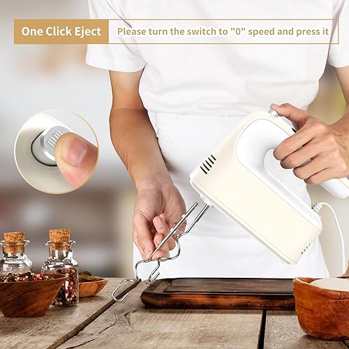 Miniatura 5 de Batidora de mano digital de 9 velocidades, potente motor de CC de 400 W, batidora de mano para hornear con estuche de almacenamiento a presión, 5