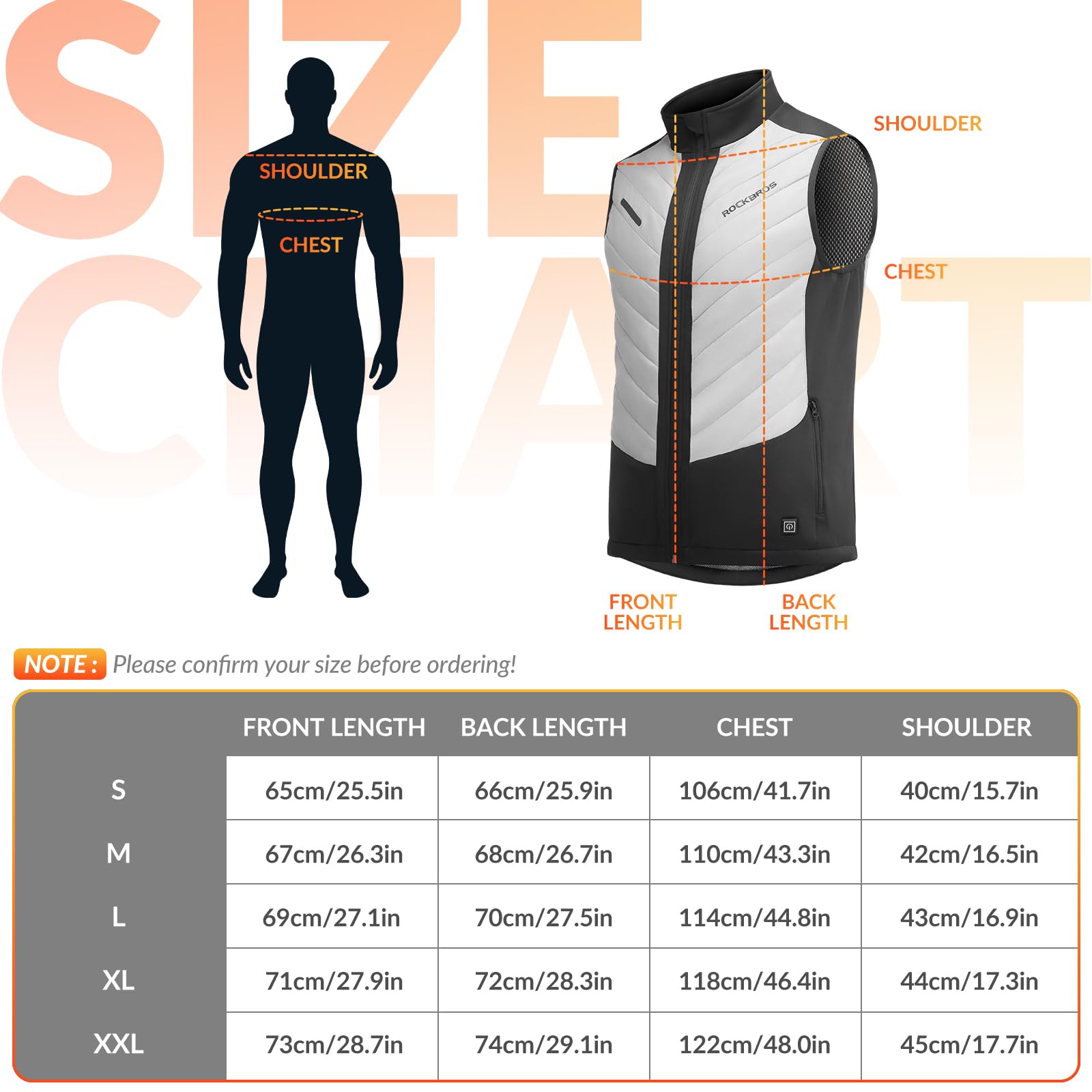 ROCKBROS Chaleco Calefactable para Hombre Mujer, Carga USB Ropa Térmica con Temperatura Ajustable Calentador para Ciclismo Moto Caza Pesca