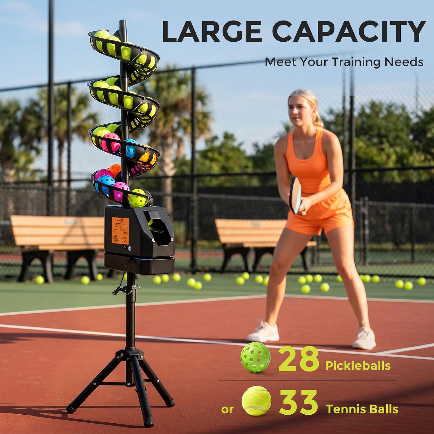 Bonvoisin Tennis Pickleball Machines Ball Thrower with Remote Control, 4 Launch & 3 Swing Adjustable, Portable Pickleball Launcher for Indoors & Outdoors Practice Training