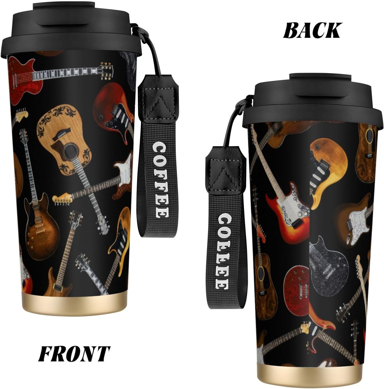 Guitars Print Leakproof Insulated Coffee Mug,Stainless Steel Dual Drink Travel Tumbler,17 OZ