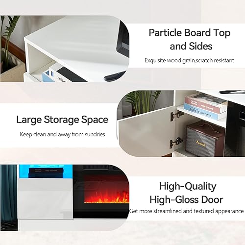 Miniatura 7 de oneinmil Soporte de TV para chimenea con chimenea eléctrica de 36", centro de entretenimiento con luz LED, gabinete de almacenamiento moderno con