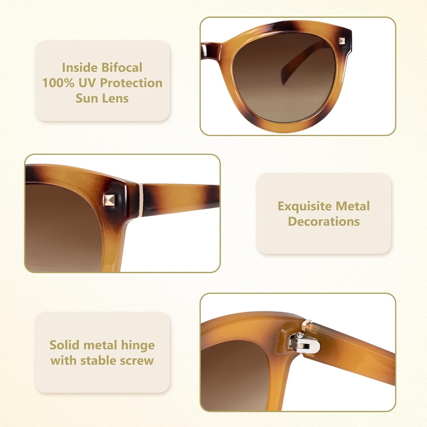 Madison Avenue 2 Pack Round Vintage Bifocal Reading Sunglasses for Women, Trendy Style Sun Reader Glasses UV Protection Black/Brown Demi +2.0 - Image 3