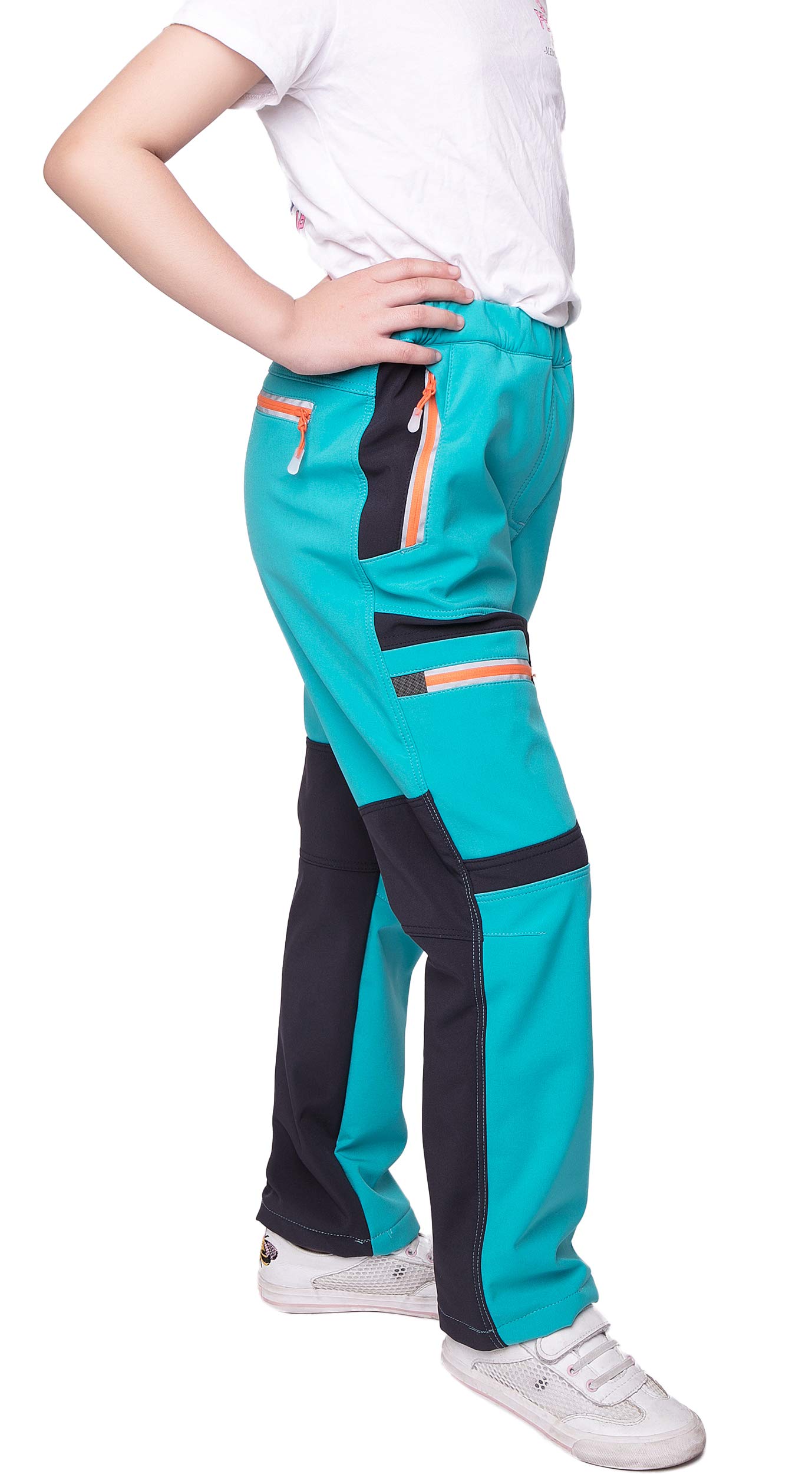 Pantalones de senderismo con forro softshell para niños, resistentes al viento, impermeables, transpirables, cálidos, para exteriores, con rayas reflectantes para niños y niñas (azul, 3XL)