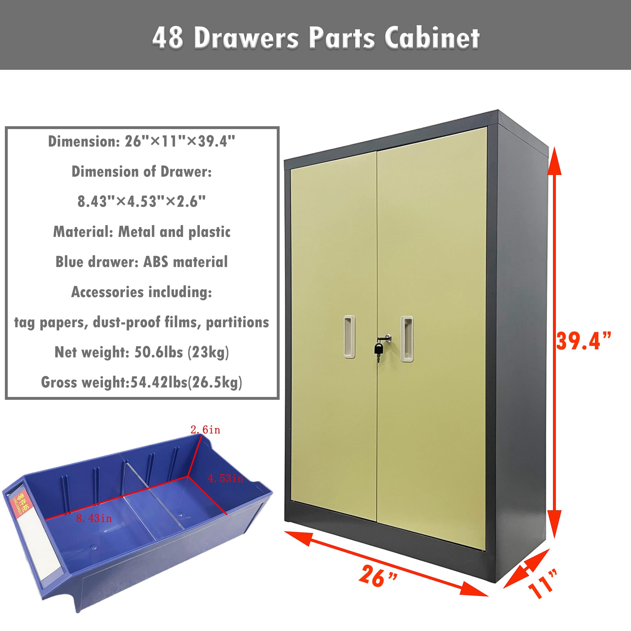 INTSUPERMAI Parts Cabinet 48 Drawers with Door Component Storage Parts Drawers Cabinet Tool for Screws, Nails, Beads,Nuts Blue Drawers