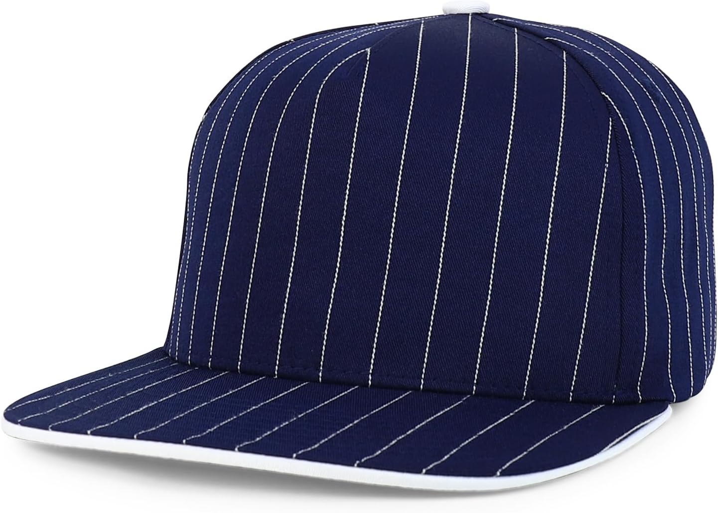 Trendy Apparel Shop 5 Panel Structured Pinstripe Flatbill Snapback Cap - Navy White