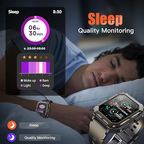 Miniatura 6 de meoonley Military Smartwatch for MenSport Watch with AnswerMake Call IP68 Fitness Tracker Pedometer HeartRate Monitor SpO2 for Outdoor Enthusiasts