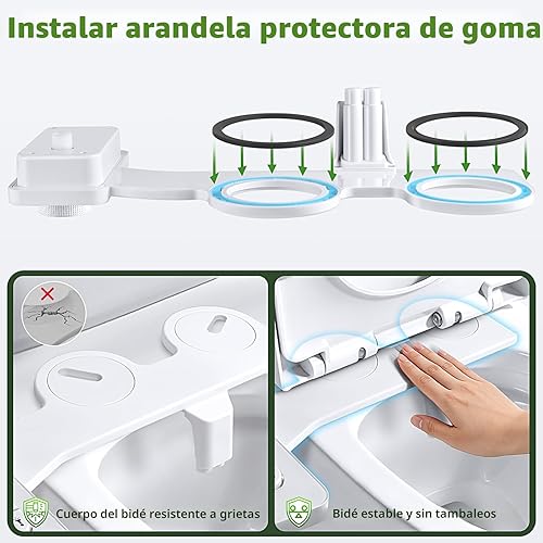 Miniatura 3 de SAMODRA Accesorio de bidé, accesorio para asiento de inodoro de agua fría no eléctrico con controles de presión, boquillas dobles retráctiles Blanco