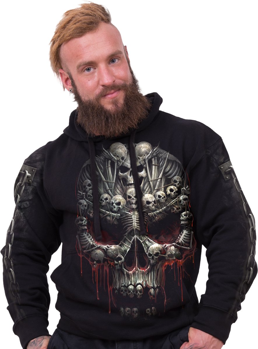 Spiral Death Bones Uomo Felpa con Cappuccio Nero 100% Cotone Regular