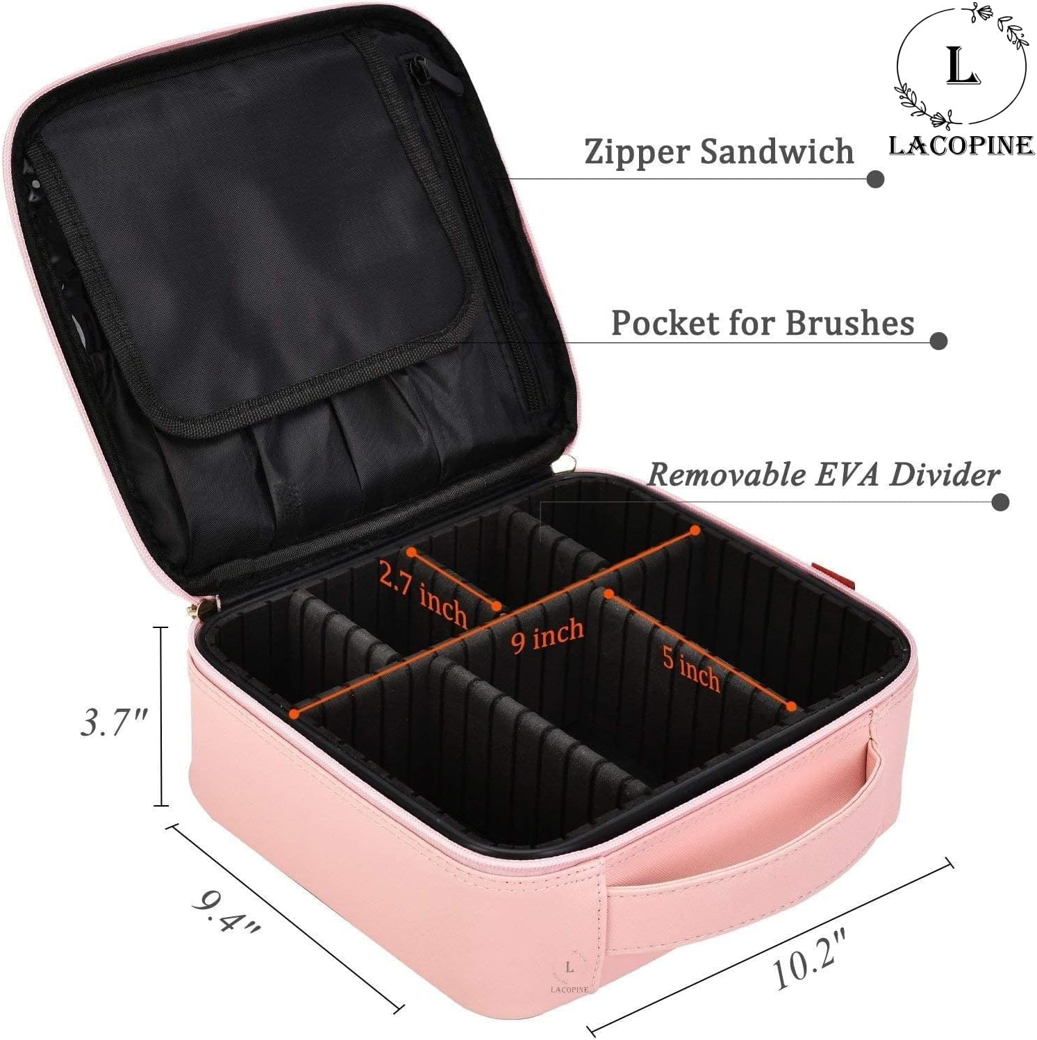 Large Makeup Organizer Bag Travel Train Case Portable Cosmetic Artist Storage Bag with Adjustable Dividers for Cosmetics Makeup Brushes, Baby Pink, 12 Inch (1 Layer), Travel Accessories