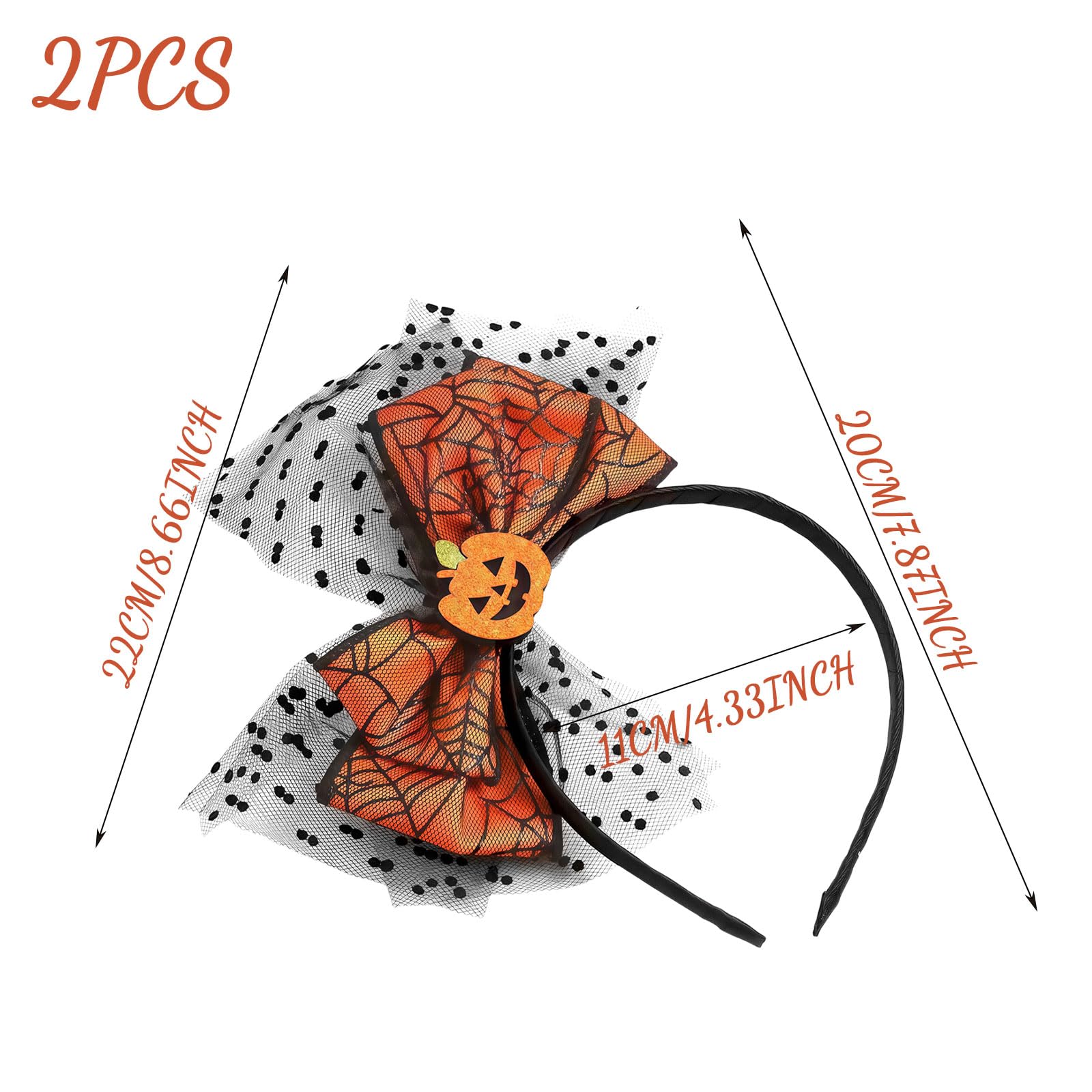 SSKHE 2 Pcs Halloween Costume Pumpkin Headbands Halloween Hair Accessories Pumpkin Witch Ghost Hair Band Cute Headband With Bow Pumpkin for Women Set Cosplay - Image 2