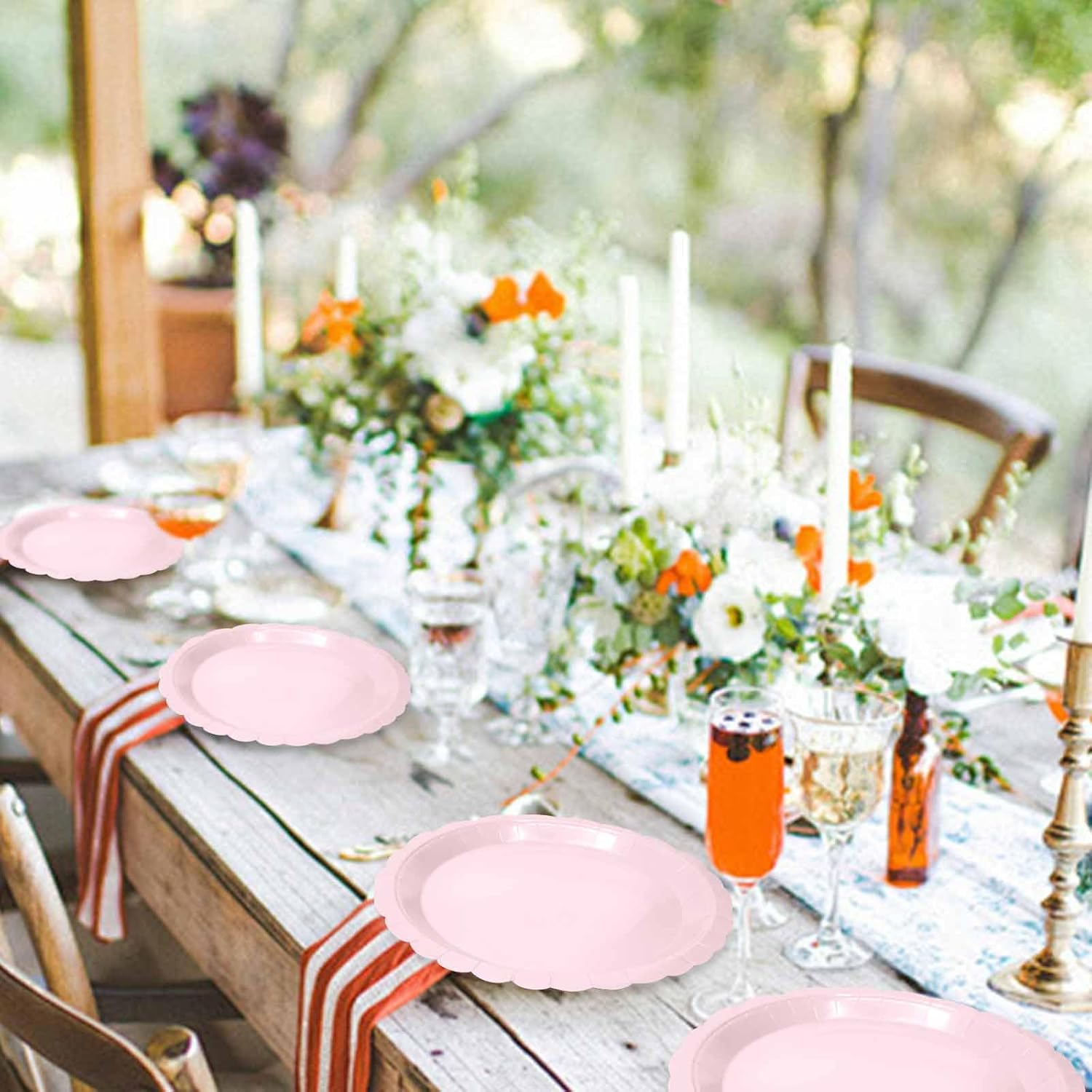 50 Pcs Light Pink Scalloped Paper Plates 7 Inch Disposable Pink Scalloped Dinner Plates for Wedding Baby Shower Birthday Party Supplies Disposable Dessert Plate - Image 7