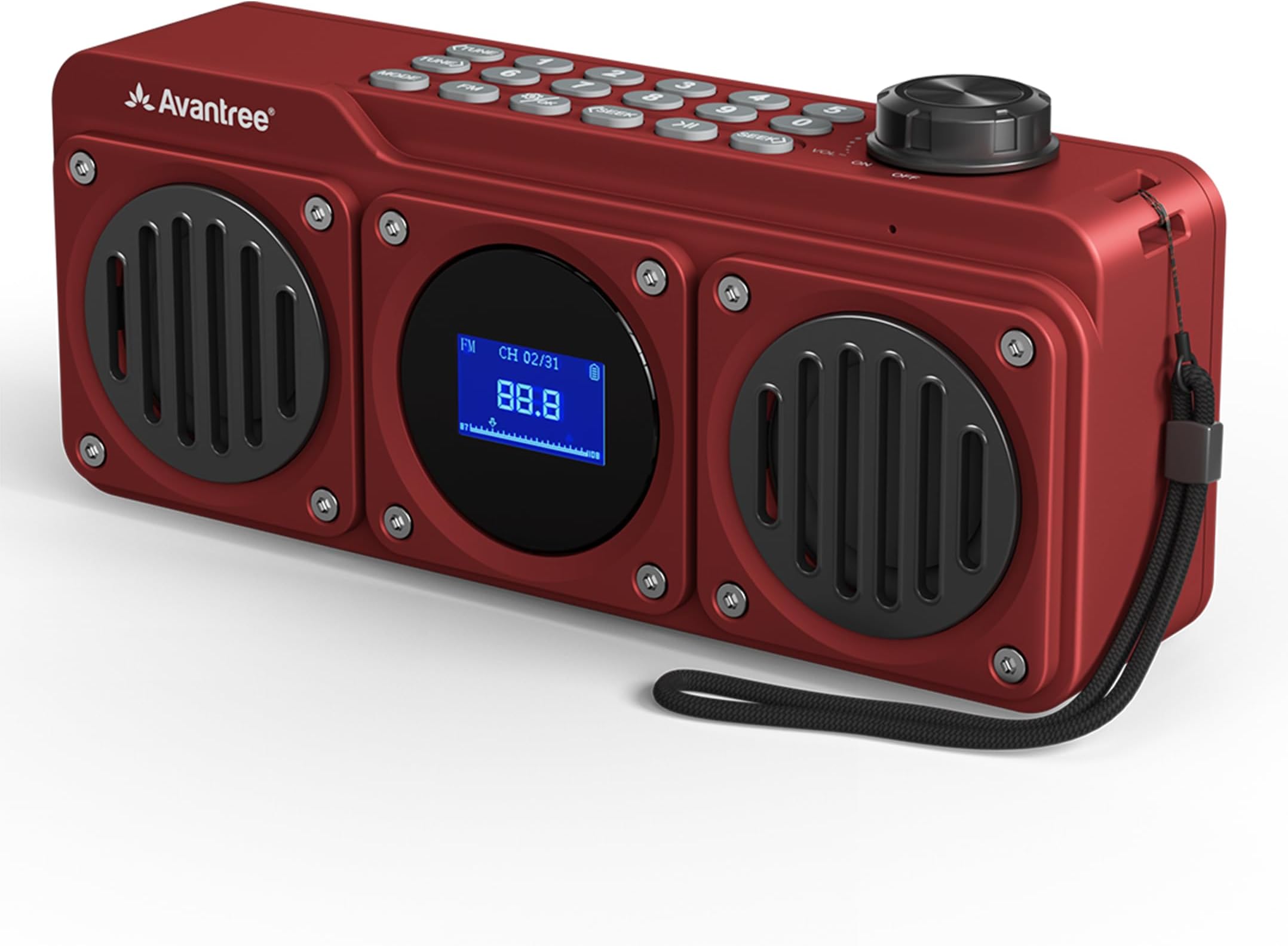 Avantree Boombyte FM Small Radio with Bluetooth Speaker, Portable with Powerful Sound, Stereo Sound, Micro SD Card Slot and USB Port, Battery-Operated MP3 Player, Red