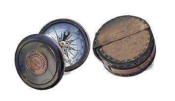 Brass Antique 2 Inch with Leather Box Sundial Compass for Outdoor Activities (JASVXZ)