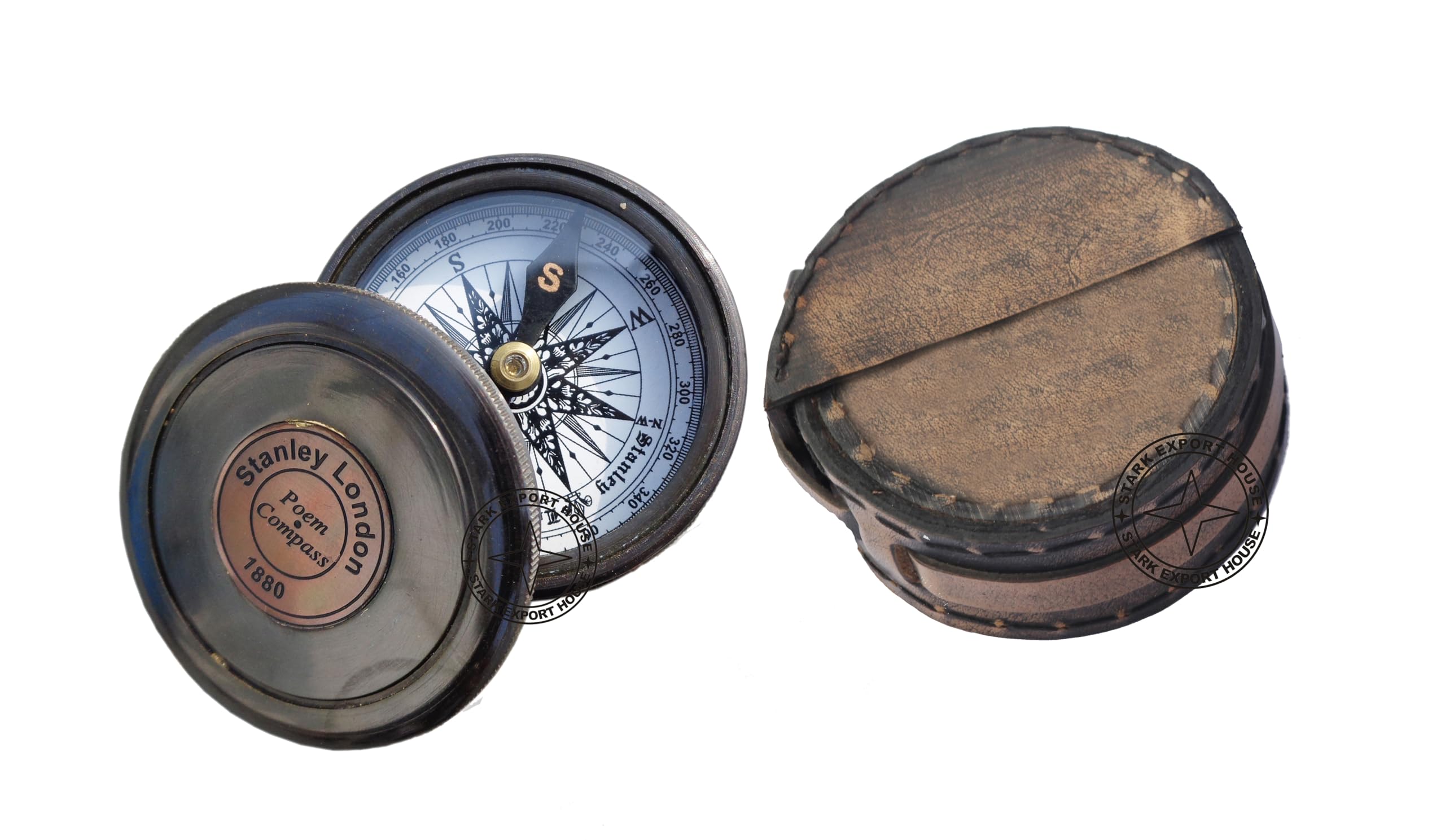 Brass Antique 2 Inch with Leather Box Sundial Compass for Outdoor Activities (JASVXZ)-image-20