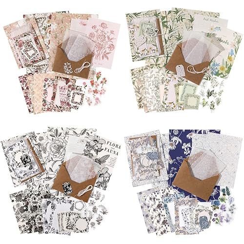 MAFELOE Scrapbook Supplies 4 Packs, 40 Pieces Each, Junk Journal Kit Decoupage Scrapbook Paper Hand Account Materials-Forest Letter Series