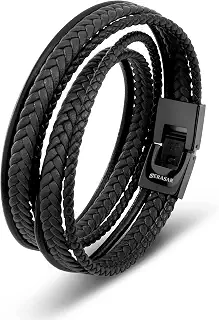 [SERASAR] メンズブラック＆ブラウンプレミアムレザーブレスレット「Wrap」| さまざまな長さ| ステンレス鋼の留め金| 専用ジュエリーボックス| 素晴らしい