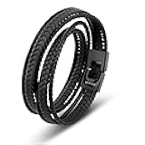 | Premium Leather Wrap Bracelet [Wrap] for Men in Black & Brown | Different Lengths | Stainless Steel Clasp | Includes Jewelry Box | Great Gift for Men