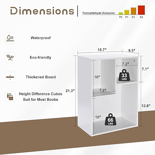 Miniatura 3 de VECELO Estantería pequeña de 3 cubos, bibliotecas modernas con estantes de hasta 12.8 pulgadas, apto para libros de texto de tamaño común, vertical