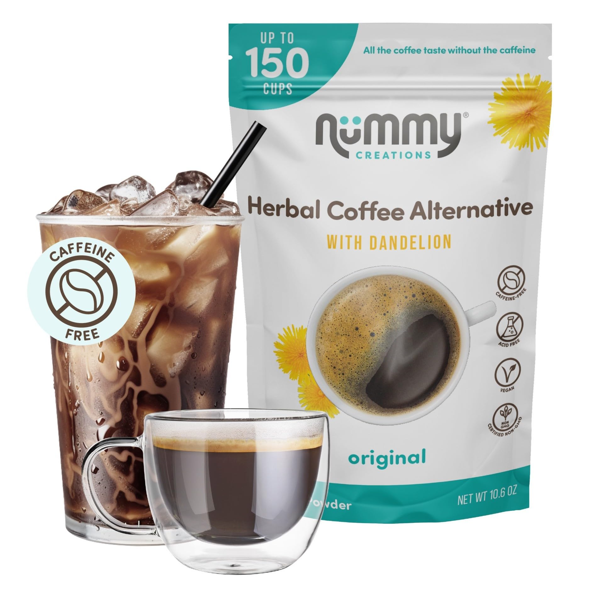 Nummy Creations 150 cup Original Instant Caffeine-Free Coffee Alternative with Dandelion. Coffee Substitute, Chicory Coffee 10.6oz