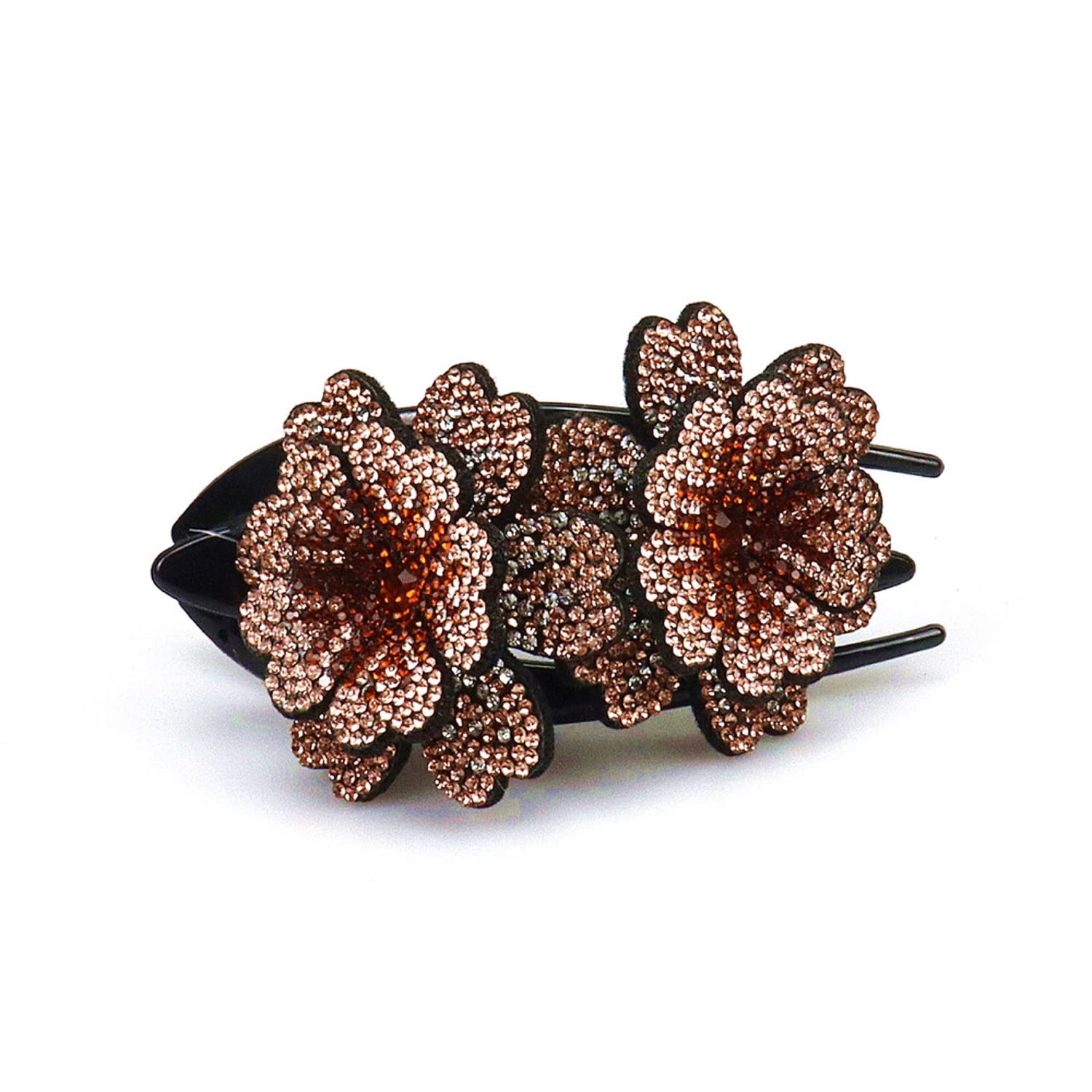 SYGA Women Rhinestone Double Flower Hair Clip mall Flexible Clip Hair pin Medium Adult Top Clip Head Flower Hair Accessories (Champagne Coffee) (B0B3RPK3FZ) Amazon Price History, Amazon Price Tracker
