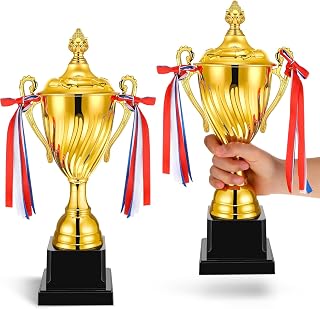 Inbagi 2 Pack 14 Inch Large Gold Trophy Cups - Durable Winner Awards for Soccer, Basketball, Golf Tournaments & Sports Parties