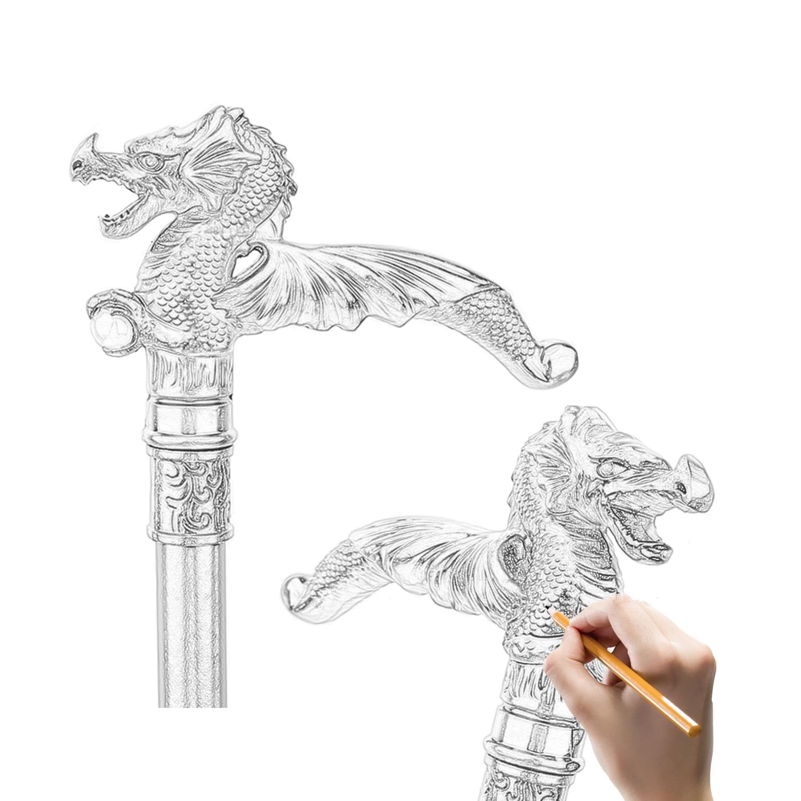 Gehstock aus Aluminiumlegierung mit Drachenkopf-Motiv, für Damen und Herren, Gothic, dekorativ, kunstvoller Metallstock mit ergonomischem Griff, Gehstock für Senioren