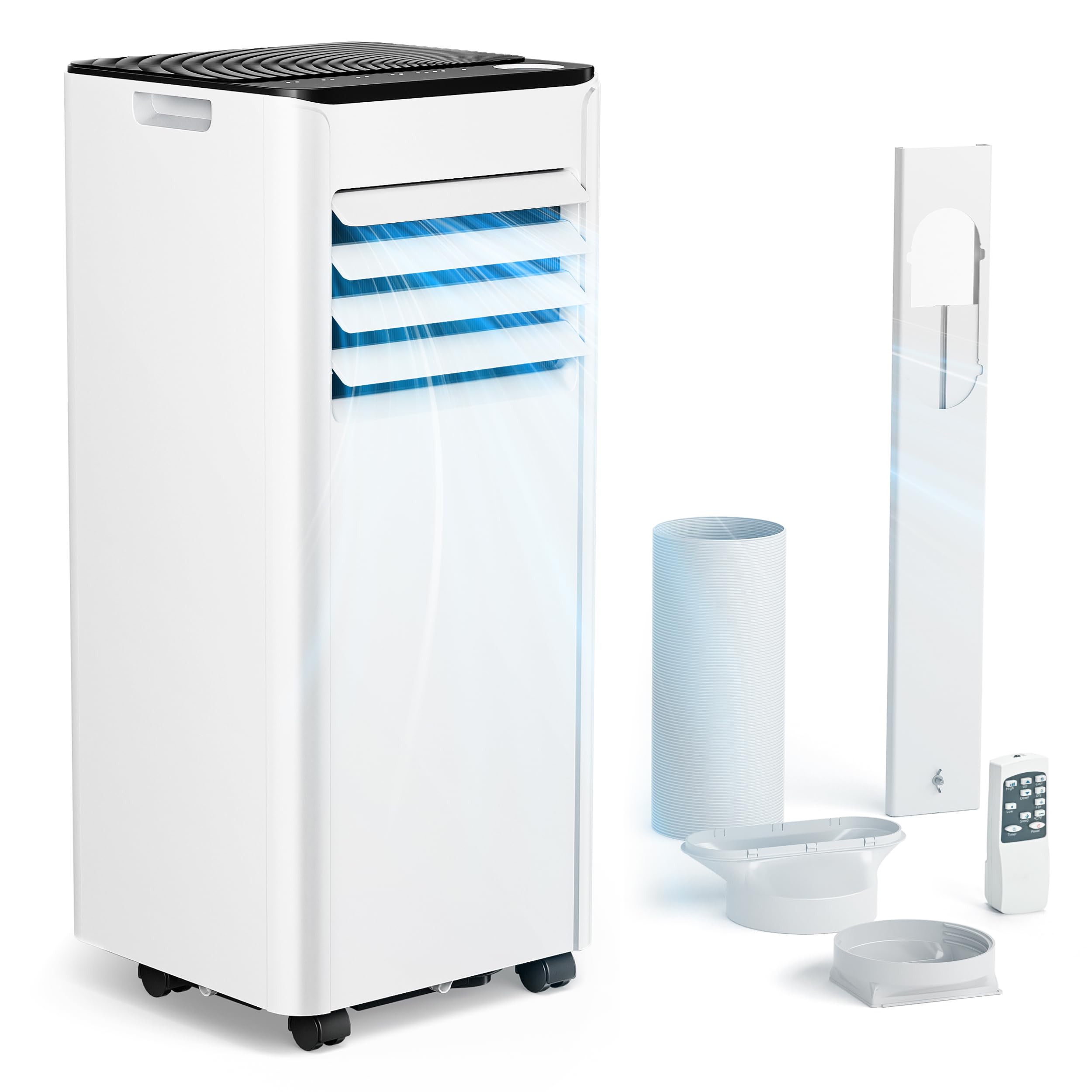Mobile Klimaanlage 9000 BTU mit Abluftschlauch | 4-in-1 Mobiles Klimagerät | Leiser Betrieb <48 dB | Digitaldisplay + Fernbedienung | Fenster-Installationsset | 24h-Timer | Für Räume bis 25 m²