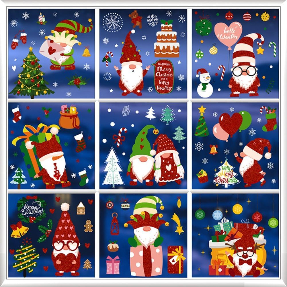 YCGREHUN 9 Sheets Christmas Window Stickers Christmas Window