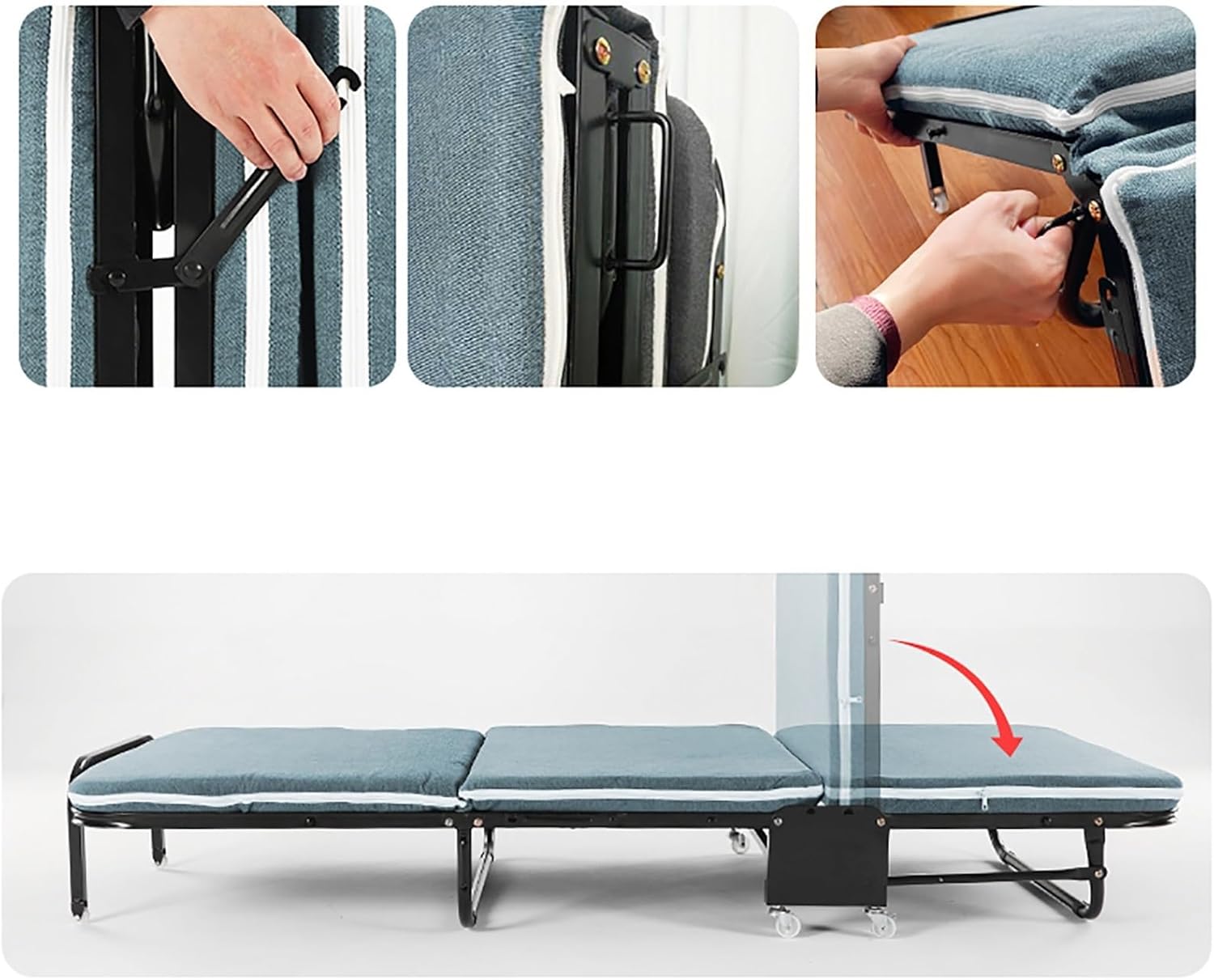 Rollaway Folding Guest Bed With Memory Foam Mattress, Portable Single Bed Foldable Bed, Camping Bed With Caster Wheels, Pull Out Bed Chair Beds For Adults, Bearing Capacity 200KG, 180×65×26cm ( Size :