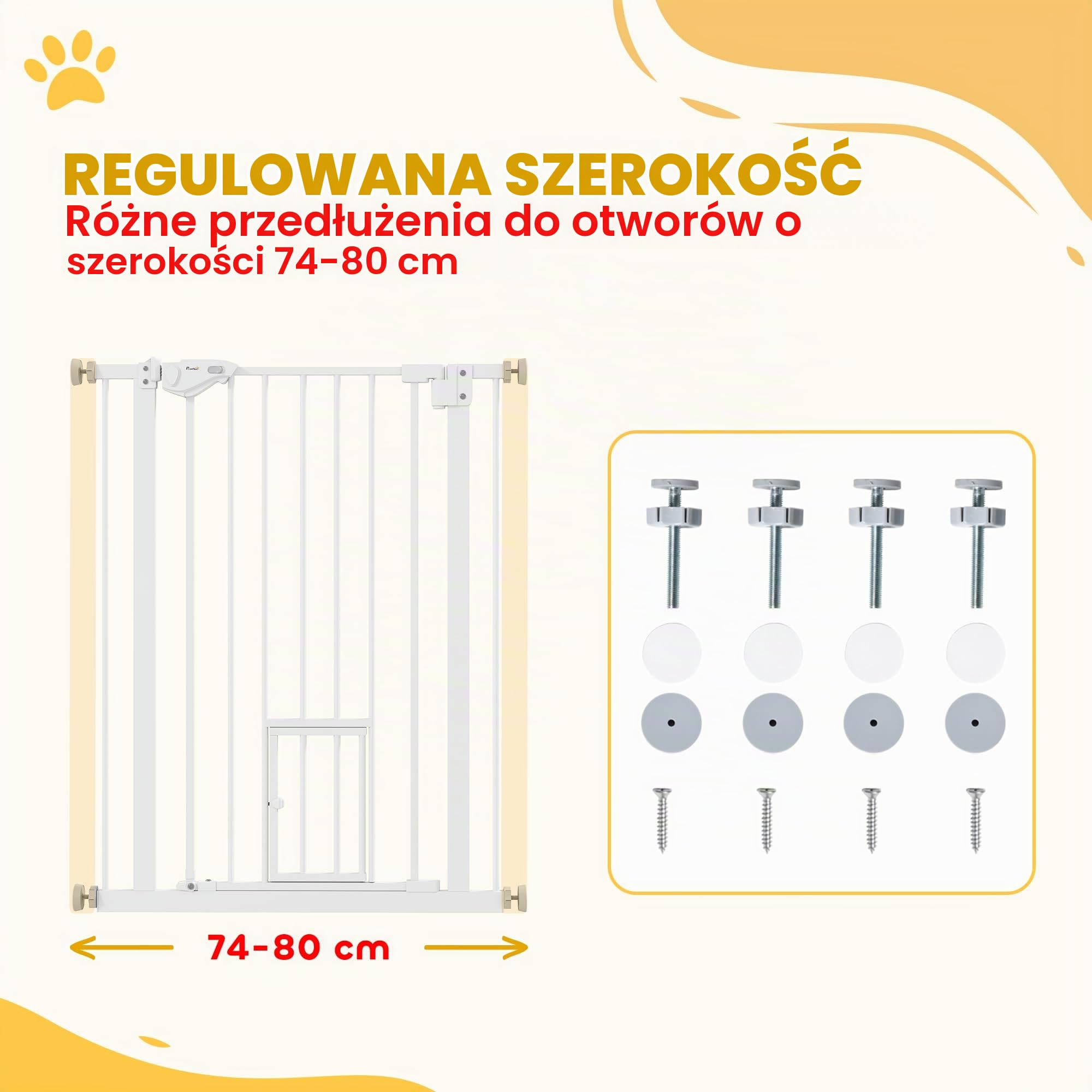PawHut Barierka schodowa bez wiercenia 74-80cm dla dzieci i zw. Biały