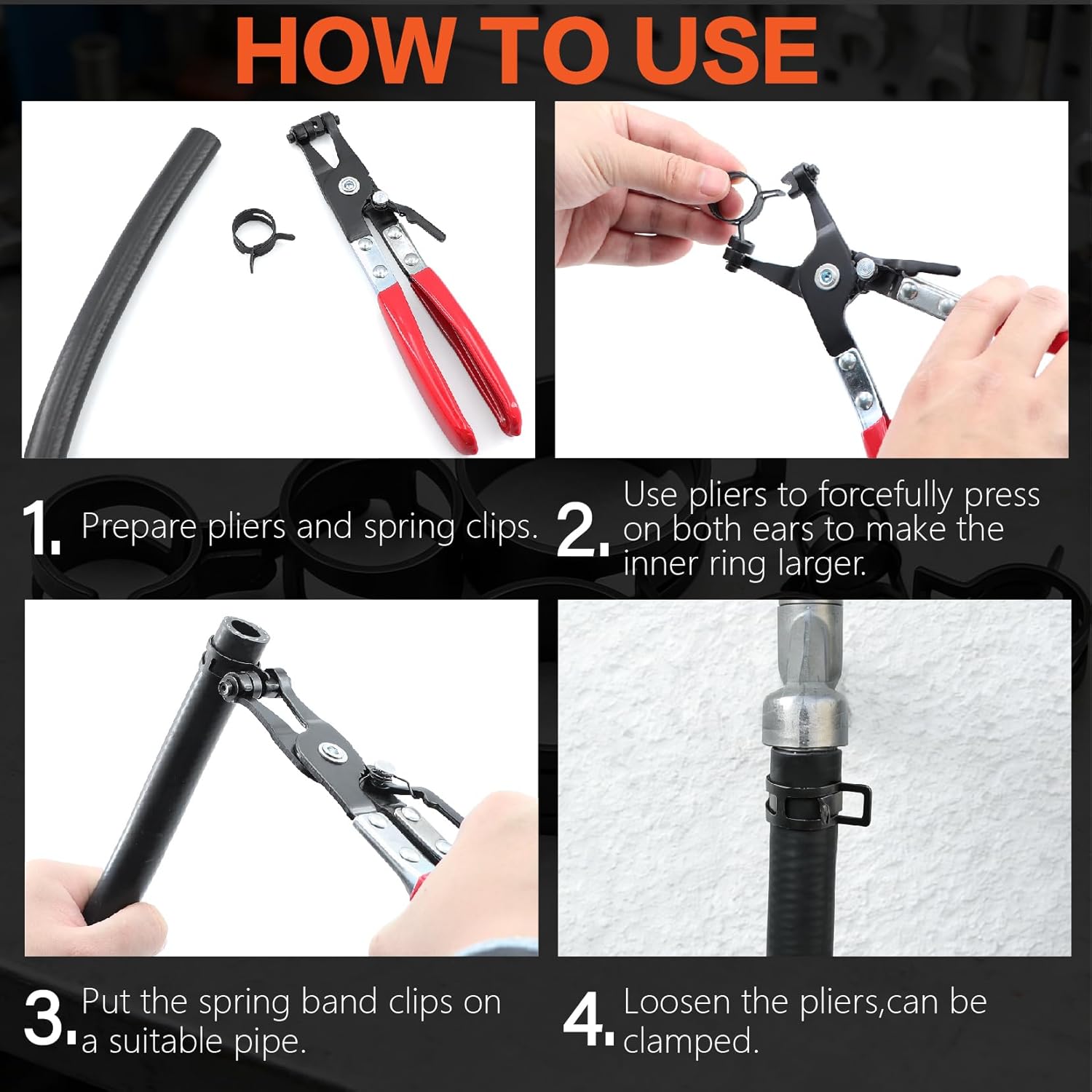 352Pcs 6-25mm Spring Band Hose Clamp Assortment Kit with Swivel Jaw Pliers & Removal Pliers, 15 Sizes (1/4"-1") Carbon Steel for Automotive,Fuel Line, Silicone Vacuum, Radiator & Low Pressure Hoses