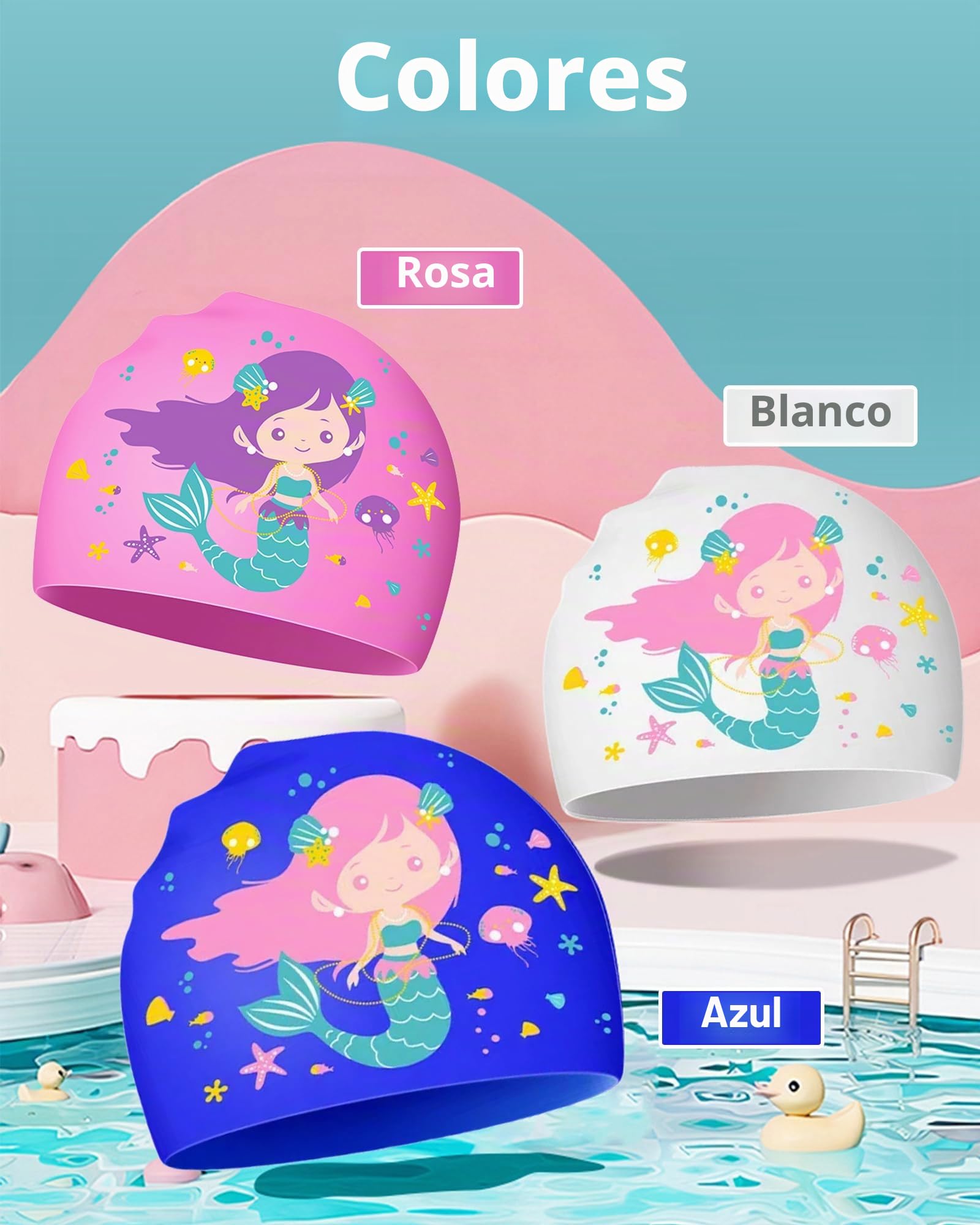 Gorro de Piscina para Niños 4-12 años, Gorro Natación Silicona Niños, Impermeable y Antideslizante