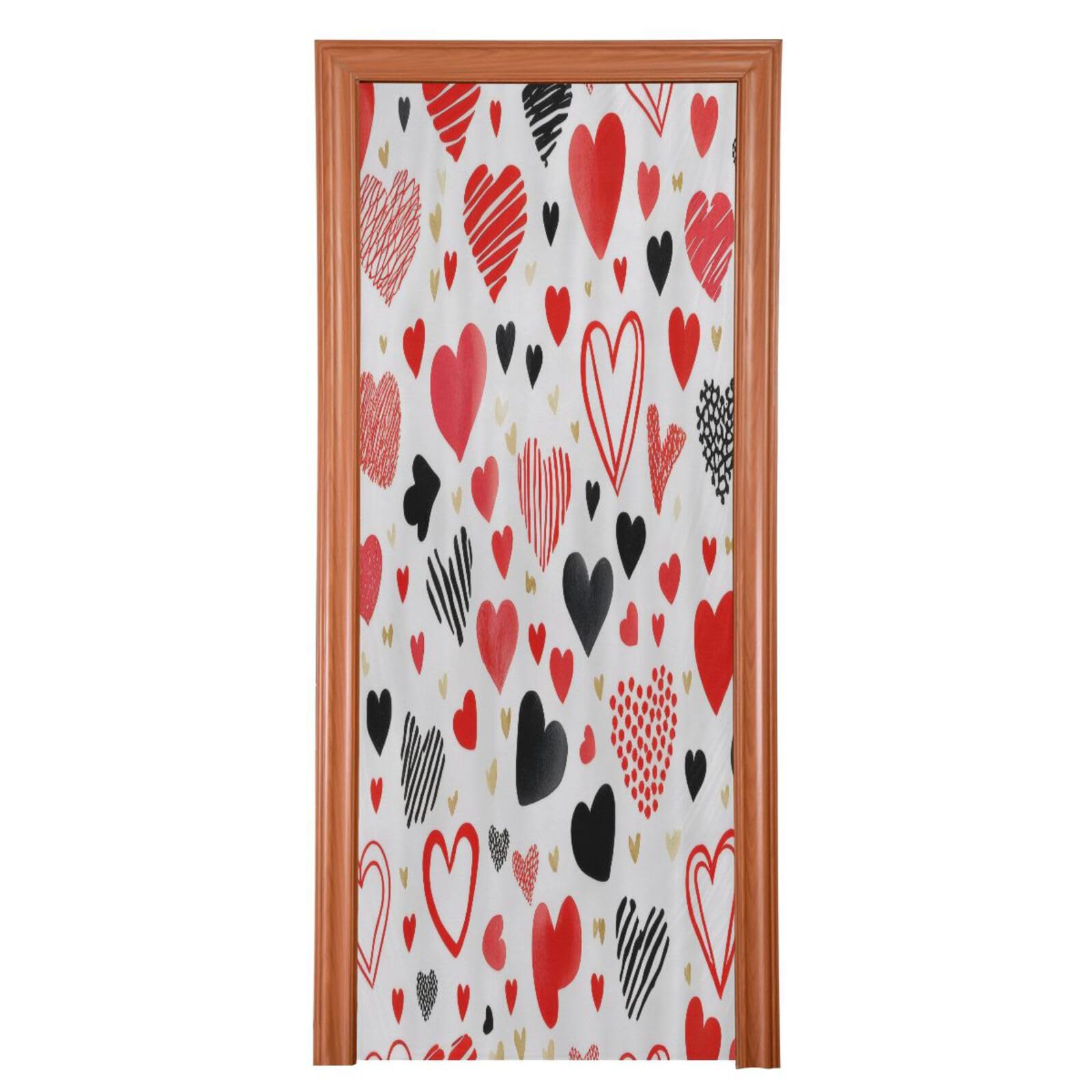 FLildon Red Black Hearts Valentine's Day Door Cover Decoration, Party Accessory Porch Decor for Festive Ornament Room Door Covers 35 x 79 Inch