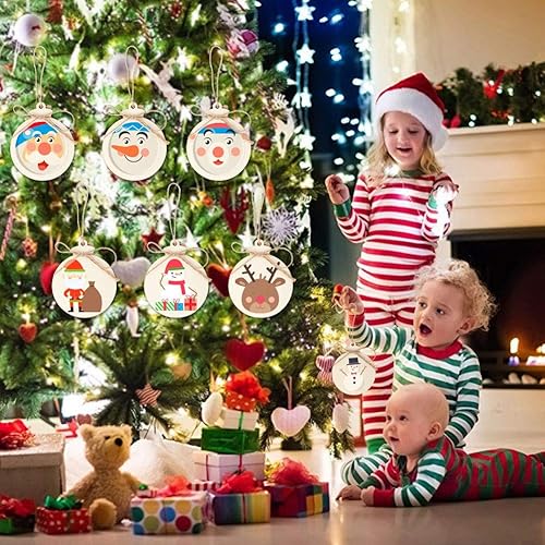 Miniatura 6 de OurWarm 50 adornos de Navidad de madera para manualidades, adornos de madera en blanco de 4 pulgadas para pintar, rebanadas de madera natural sin