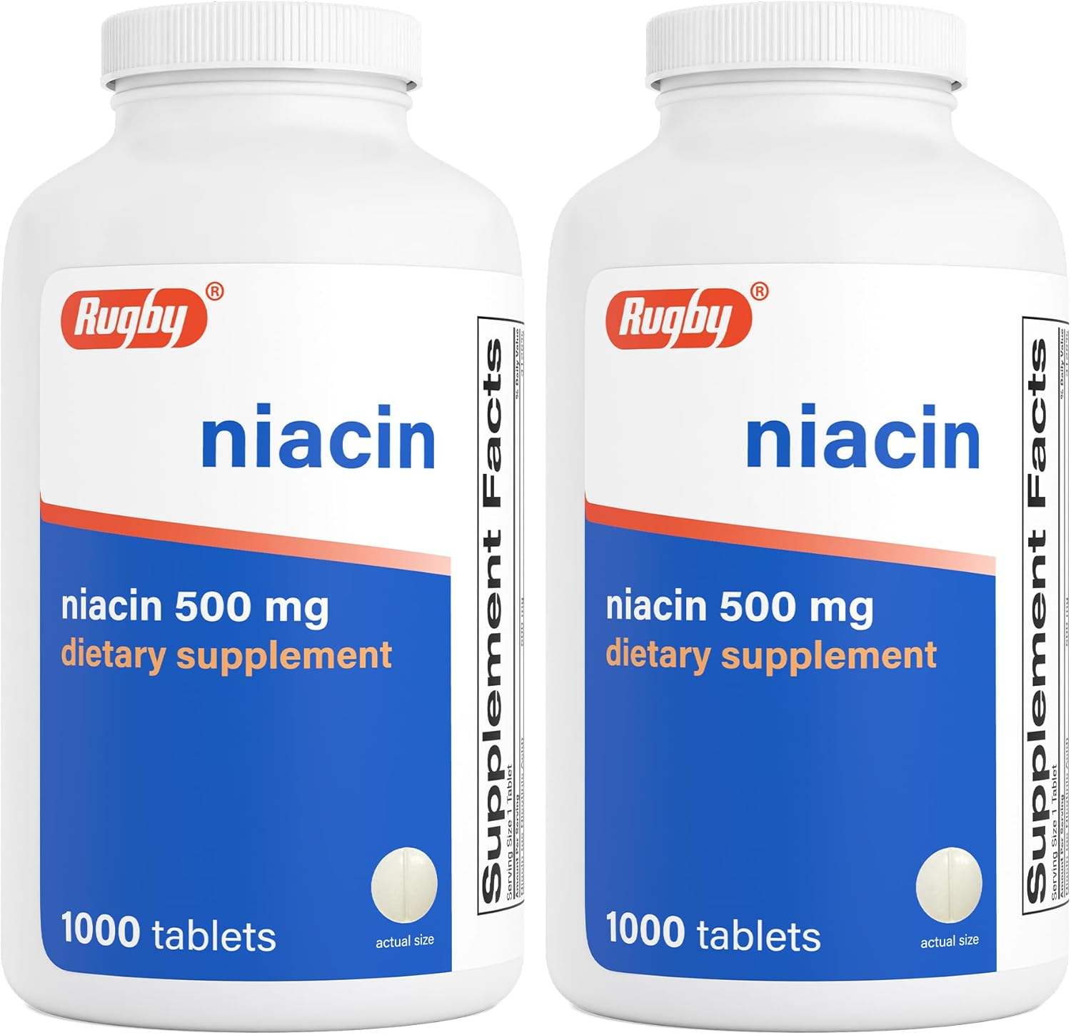 Rugby Niacin 500mg - Vitamin B3 Supplement for Men and Women - 1,000 Tablets (2-Pack)