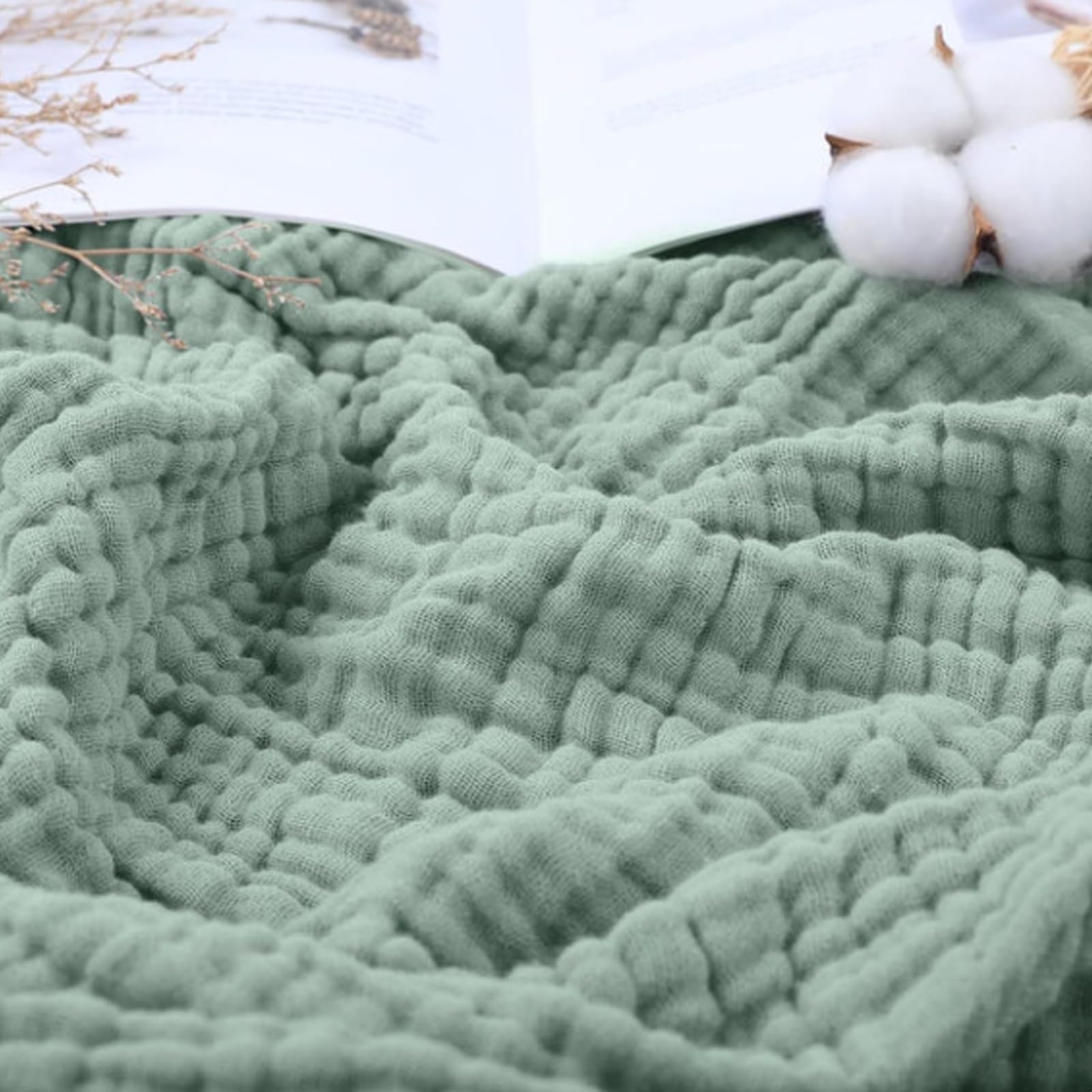 The Blanket - Coperta in 100% mussola di cotone, per adulti, per divani, letto, aereo, viaggi in aereo, biancheria da letto estiva come morbida coperta, copridivano (verde, 200 x 230 cm)
