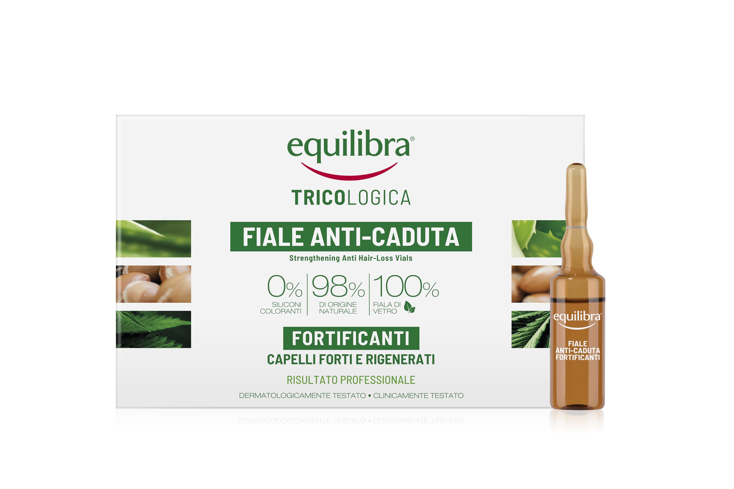 equilibra Capelli, Fiale Anti-​Caduta Fortificanti, per Aiutare a Prevenire e Rallentare la Caduta dei Capelli e per Fortificare la Capigliatura, a Base di Aloe Vera e Olio di Argan, 10 Fiale da 8 ml