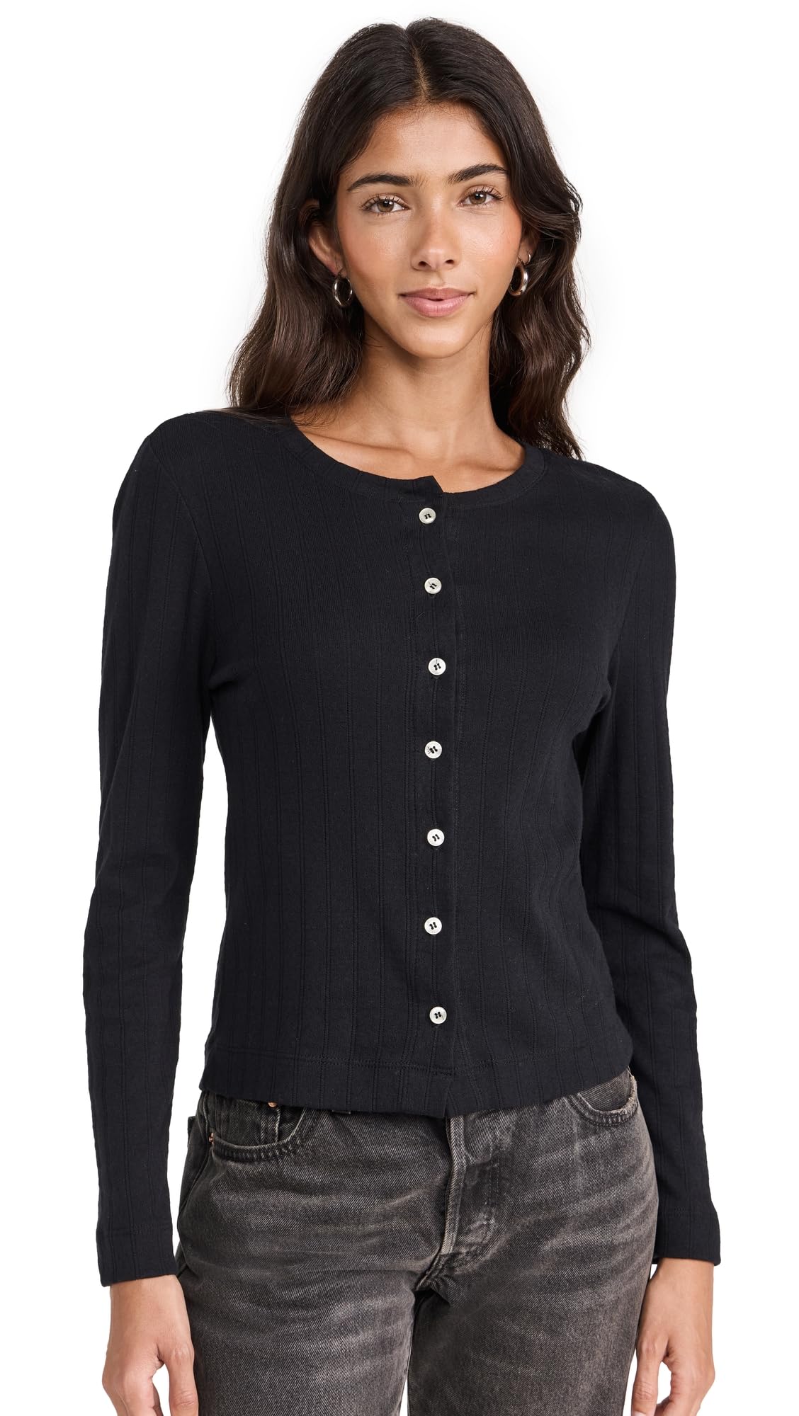 Leset Womens Pointelle Classic Crew Cardigan