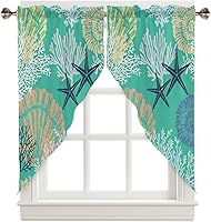 Vista 42 de Cenefa de amarre para ventanas, cortinas náuticas costeras de coral oceánico, cenefas con bolsillo para barra, tratamientos para ventanas