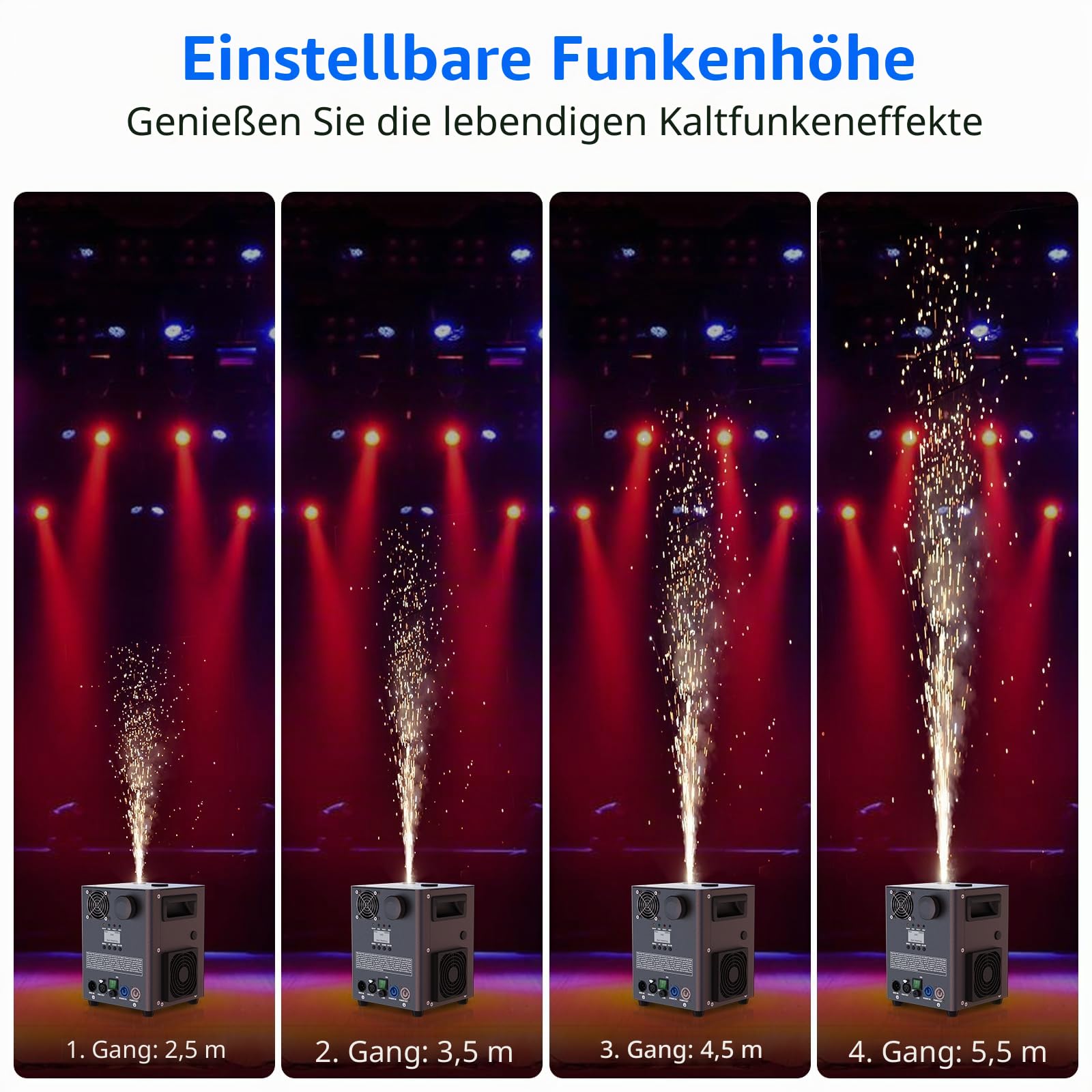 2 Stück mit Flightcase 1000W Schwarz Elektronisch Pyrotechnikmaschinen, Bühne Spezialeffekt Ausrüstung mit d-mx512 & Kabellose Fernbedienung Funkenmaschine für Hochzeit Party Konzert Weihnachten